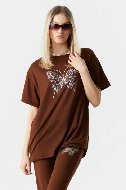 Soft Butterfly Rhinestone Decal Boyfriend T-Shirt sold by Charlotte Russe