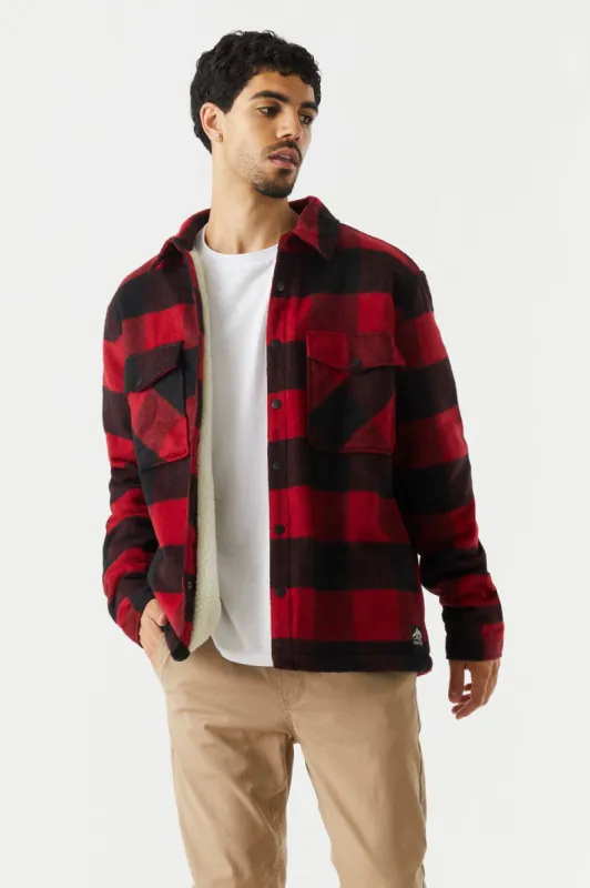 Buffalo Plaid Sherpa Lined Shacket sold by Charlotte Russe