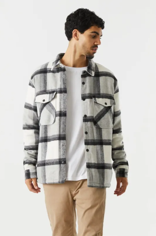 Plaid Sherpa Lined Shacket sold by Charlotte Russe