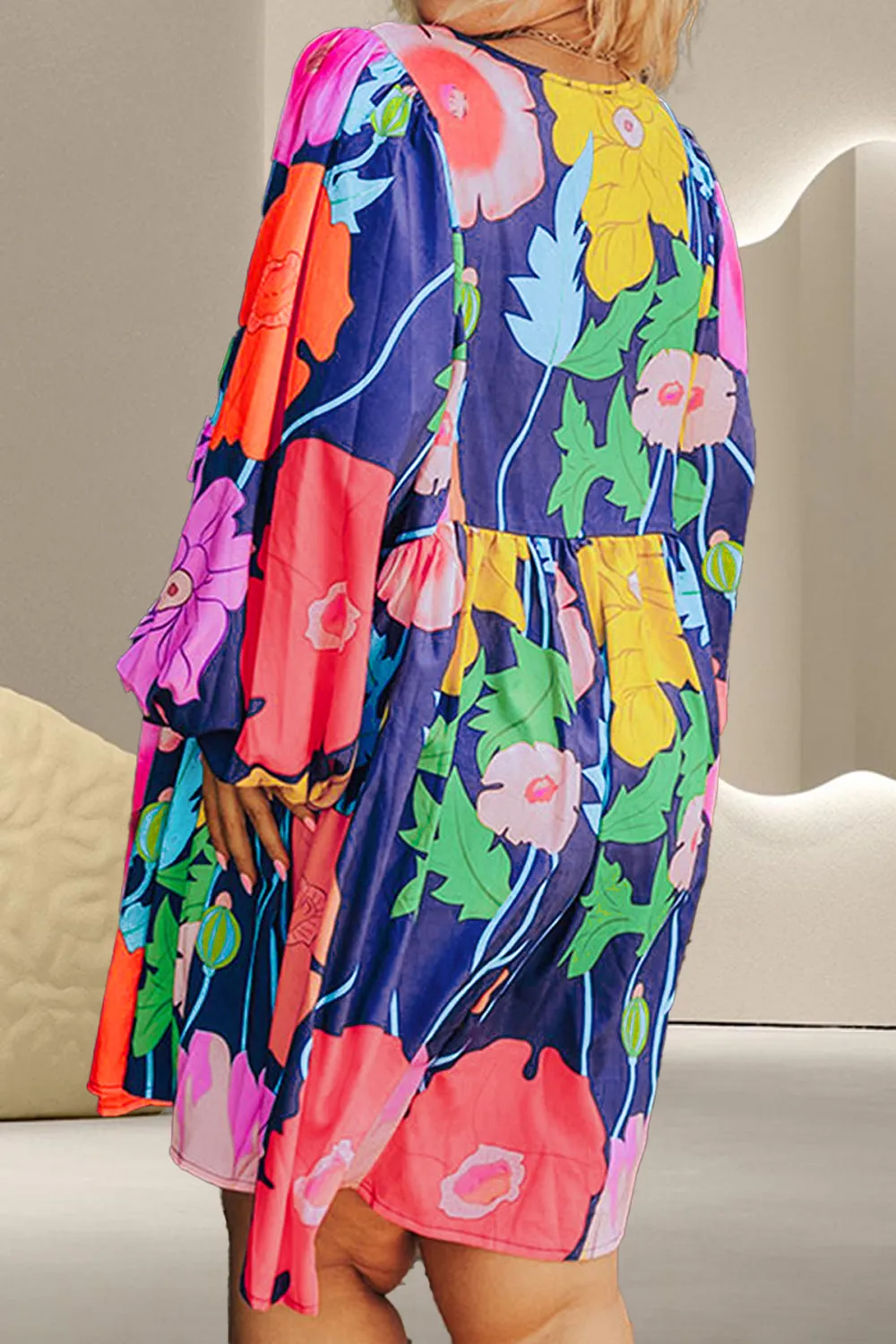 Plus Size Printed Tie Neck Long Sleeve Dress sold by Charming Charlie product image thumbnail 3