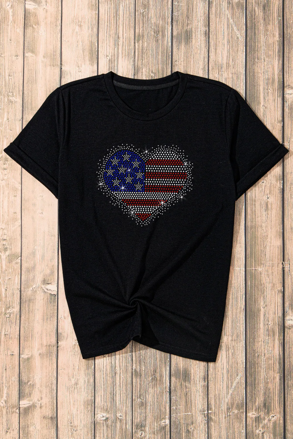 Rhinestone Heart Round Neck Short Sleeve T-Shirt sold by Charming Charlie product image thumbnail 4