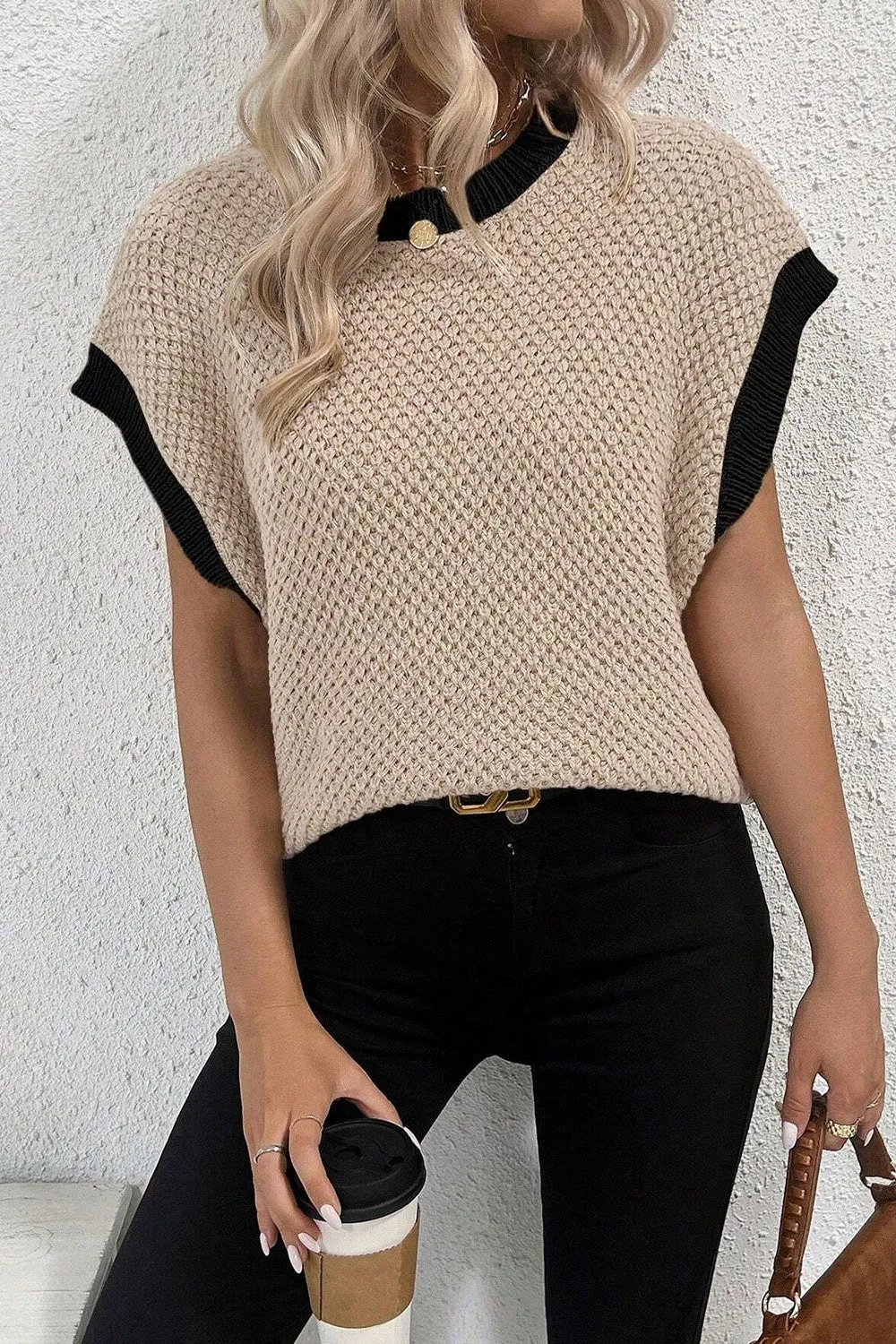 Contrast Round Neck Cap Sleeve Knit Top sold by Charming Charlie product image thumbnail 3