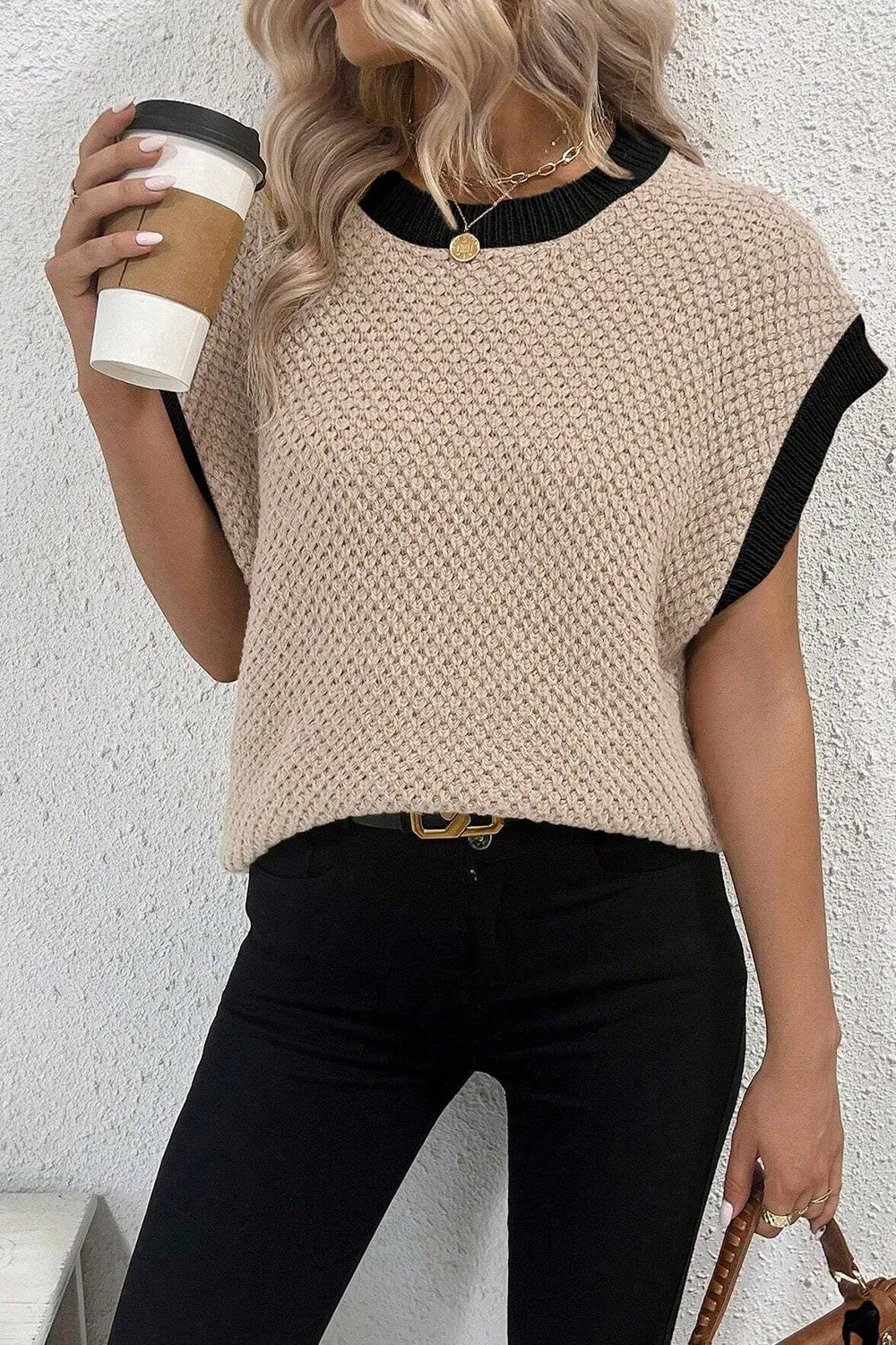 Contrast Round Neck Cap Sleeve Knit Top sold by Charming Charlie product image thumbnail 2