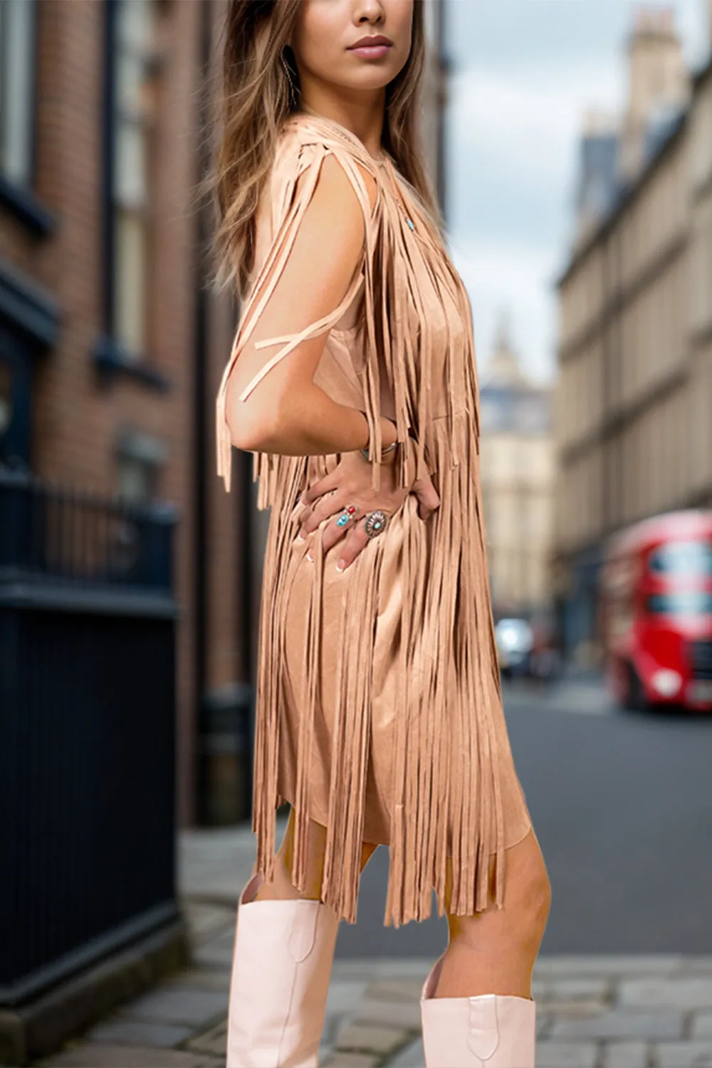 Full Size Fringe V-Neck Sleeveless Mini Dress sold by Charming Charlie product image thumbnail 2