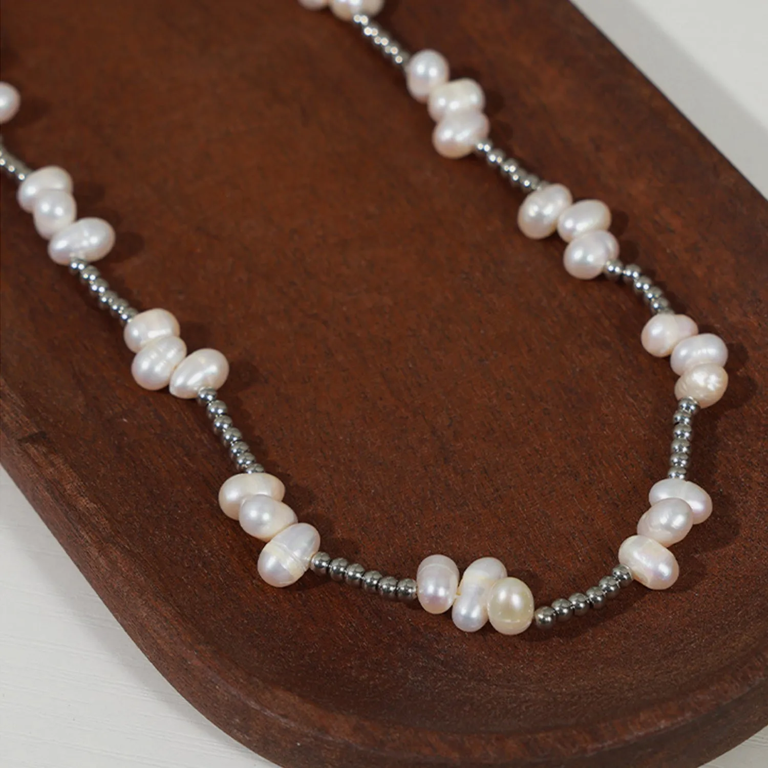 Freshwater Pearl Titanium Steel Bead Necklace sold by Charming Charlie product image thumbnail 4