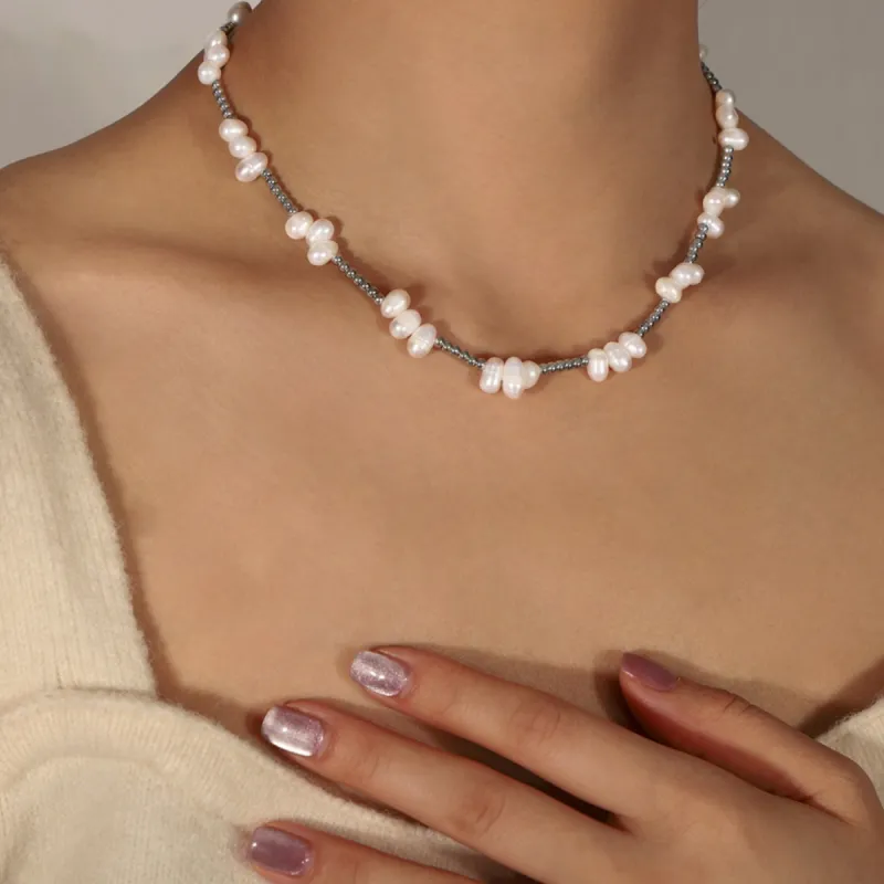 Freshwater Pearl Titanium Steel Bead Necklace sold by Charming Charlie