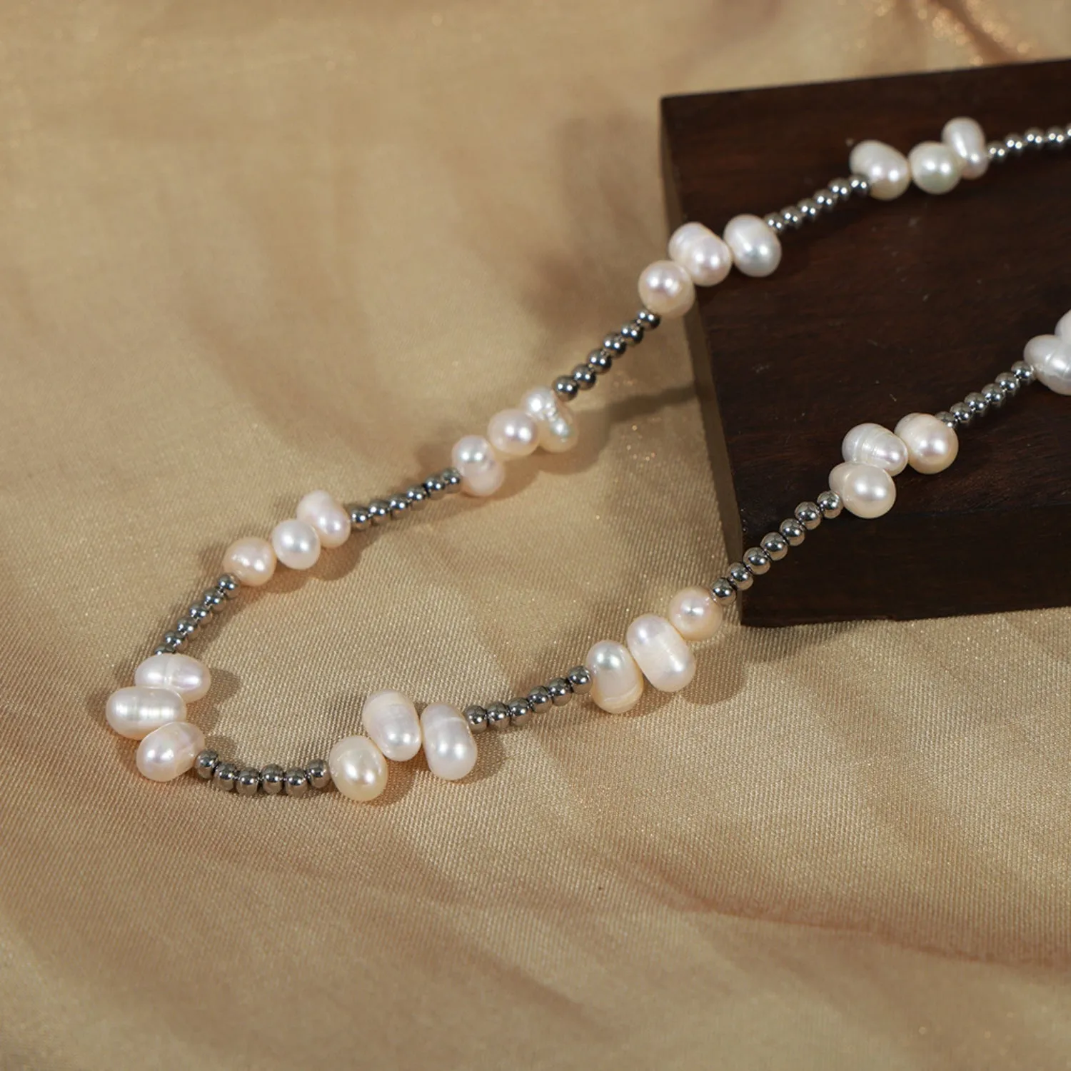 Freshwater Pearl Titanium Steel Bead Necklace sold by Charming Charlie product image thumbnail 2