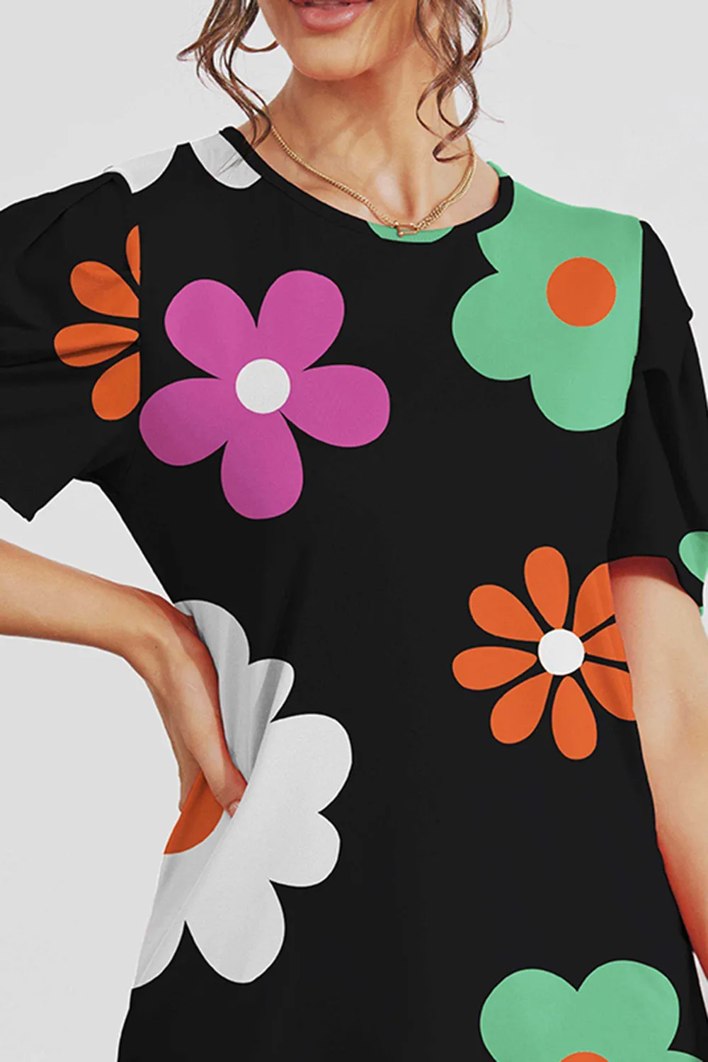 Flower Round Neck Short Sleeve Blouse sold by Charming Charlie product image thumbnail 3