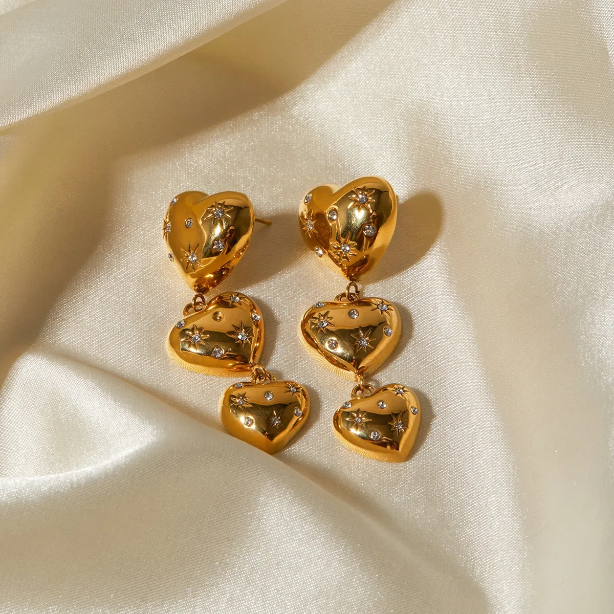 Rhinestone Stainless Steel Heart Earrings sold by Charming Charlie product image thumbnail 2
