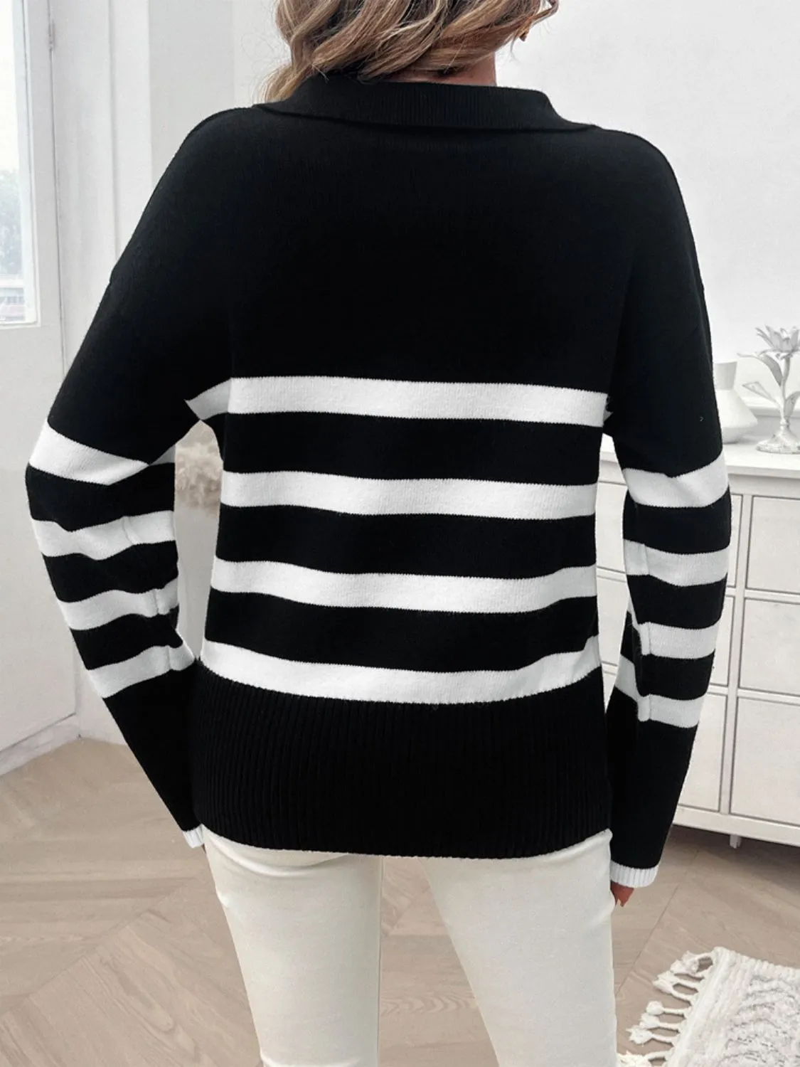 Striped Collared Neck Long Sleeve Sweater sold by Charming Charlie product image thumbnail 2