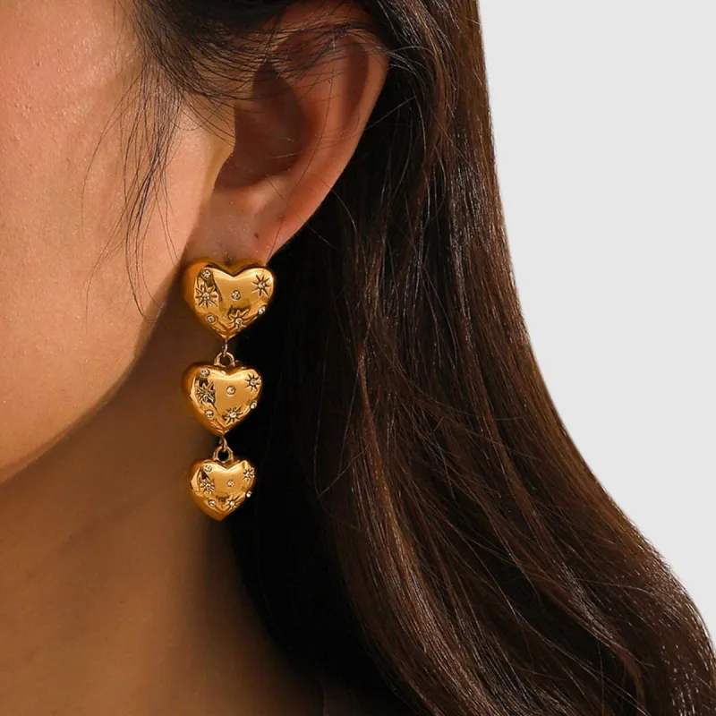 Rhinestone Stainless Steel Heart Earrings sold by Charming Charlie