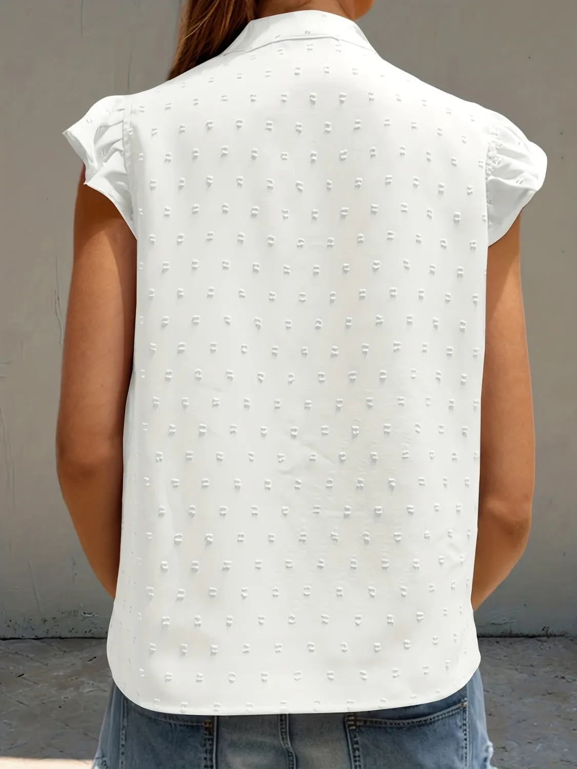 Swiss Dot Ruffled Notched Cap Sleeve Blouse sold by Charming Charlie product image thumbnail 2