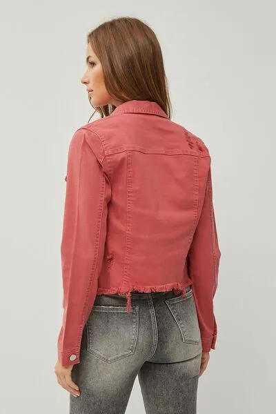 RISEN Raw Hem Button Up Cropped Denim Jacket sold by Charming Charlie product image thumbnail 2
