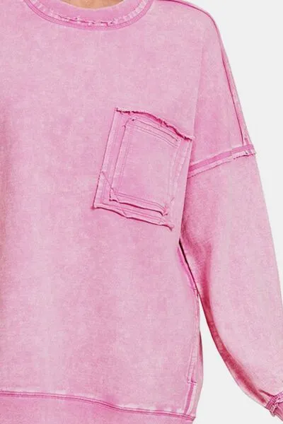 Zenana Exposed Seam Round Neck Dropped Shoulder Sweatshirt sold by Charming Charlie product image thumbnail 2