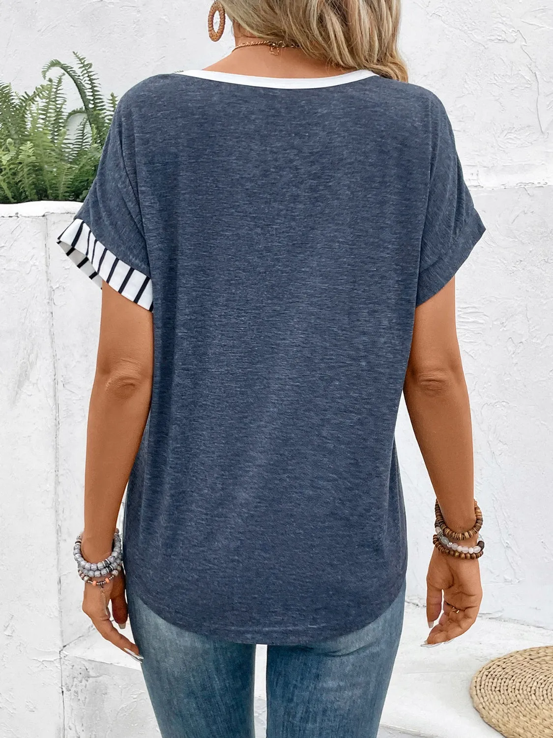 Decorative Button Striped Round Neck Short Sleeve Top sold by Charming Charlie product image thumbnail 2