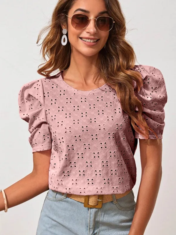 Eyelet Round Neck Puff Sleeve Blouse sold by Charming Charlie