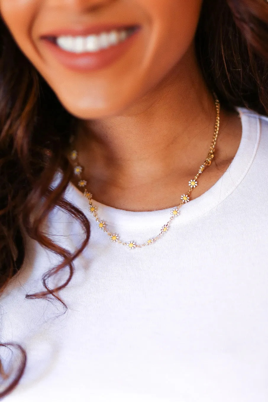Gold Daisy Flower Enamel Necklace sold by Charming Charlie