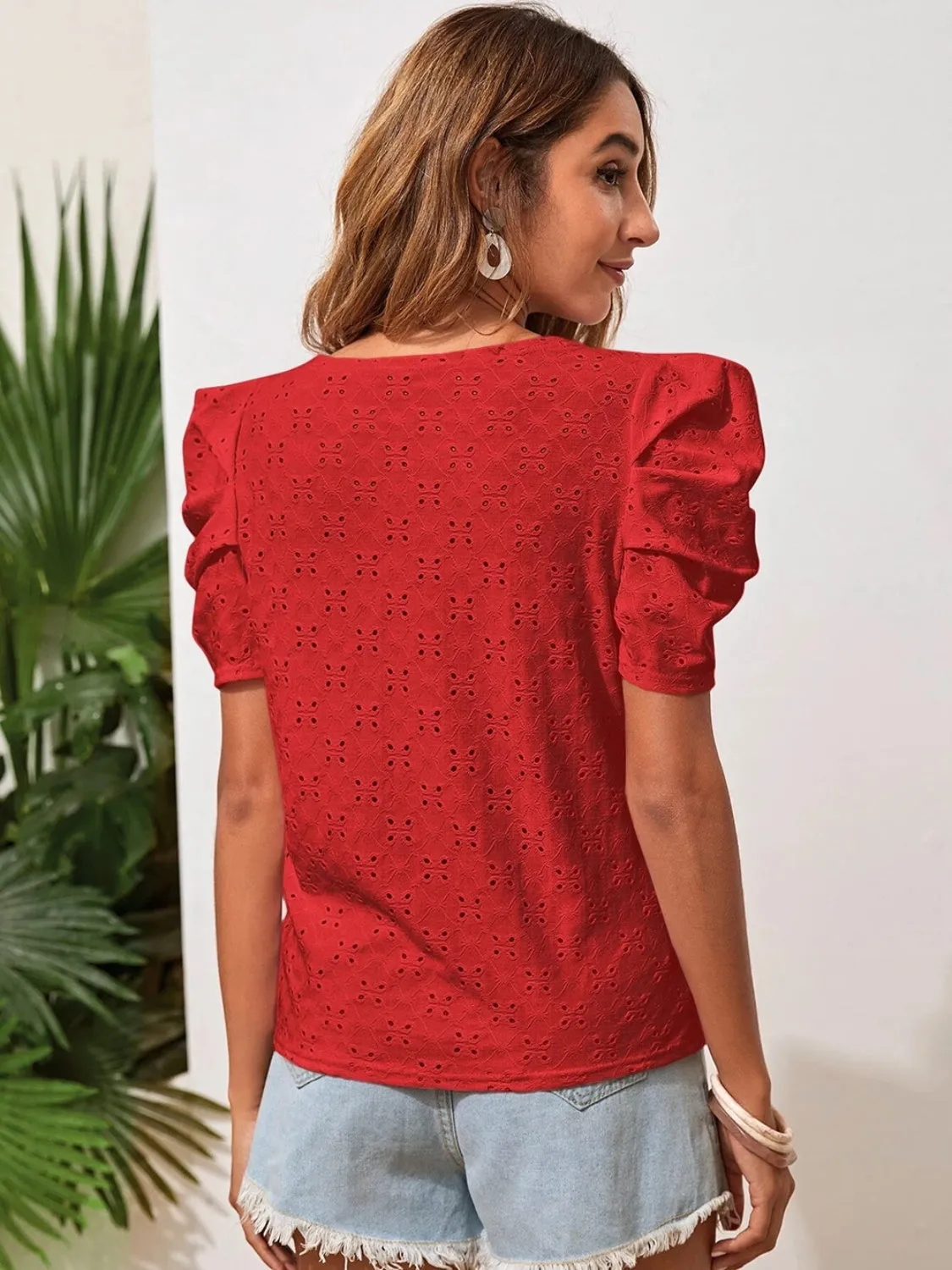 Eyelet Round Neck Puff Sleeve Blouse sold by Charming Charlie product image thumbnail 5