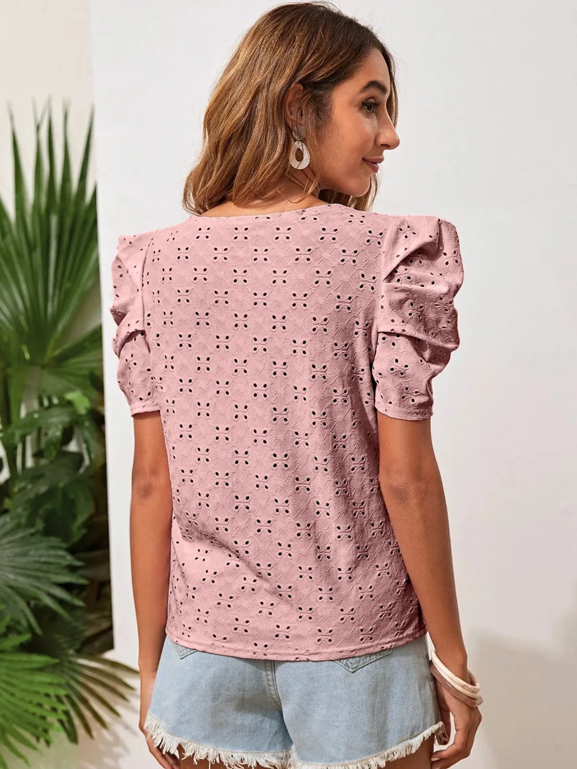 Eyelet Round Neck Puff Sleeve Blouse sold by Charming Charlie product image thumbnail 2