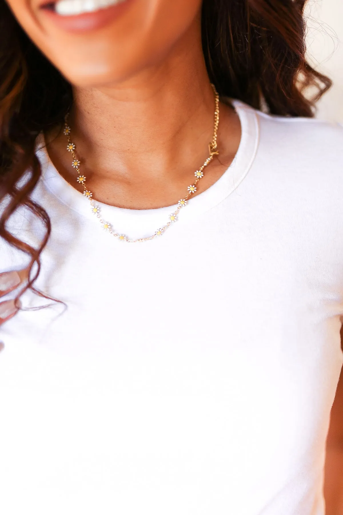 Gold Daisy Flower Enamel Necklace sold by Charming Charlie product image thumbnail 2