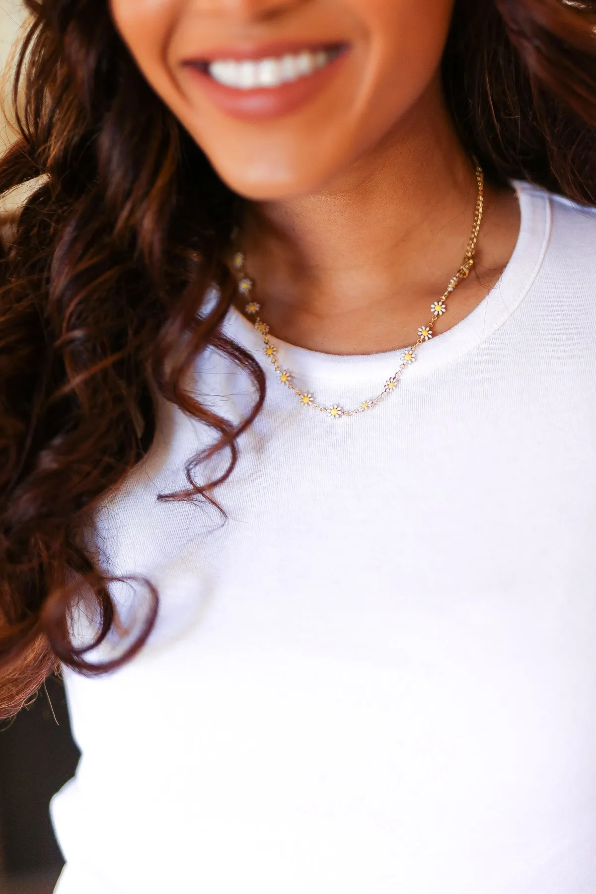 Gold Daisy Flower Enamel Necklace sold by Charming Charlie product image thumbnail 5