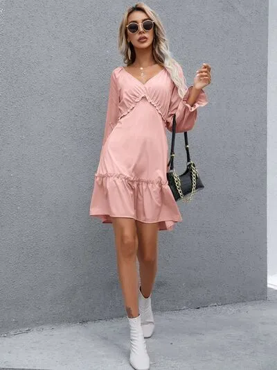 Frill V-Neck Flounce Sleeve Ruffle Hem Dress sold by Charming Charlie product image thumbnail 4