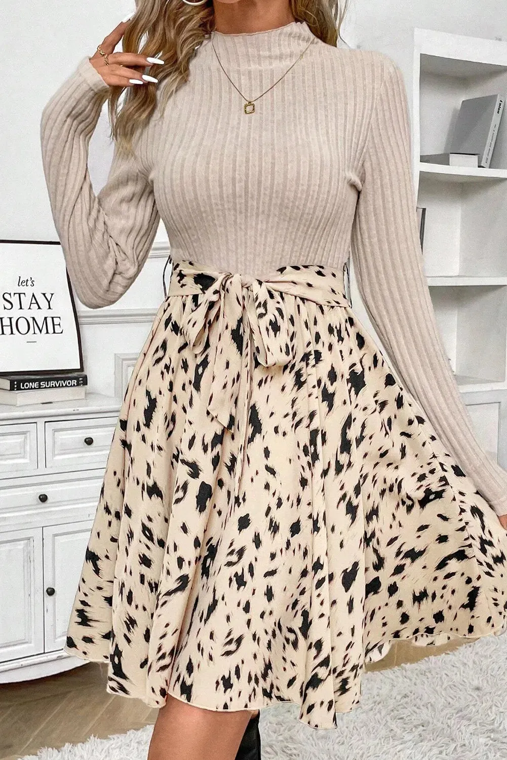 Tied Printed Mock Neck Long Sleeve Dress sold by Charming Charlie product image thumbnail 3