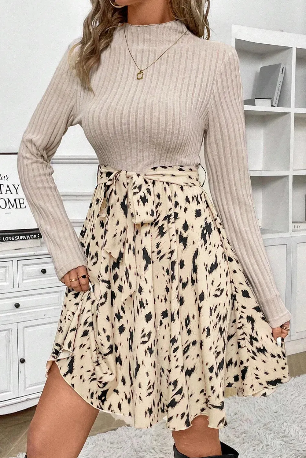 Tied Printed Mock Neck Long Sleeve Dress sold by Charming Charlie