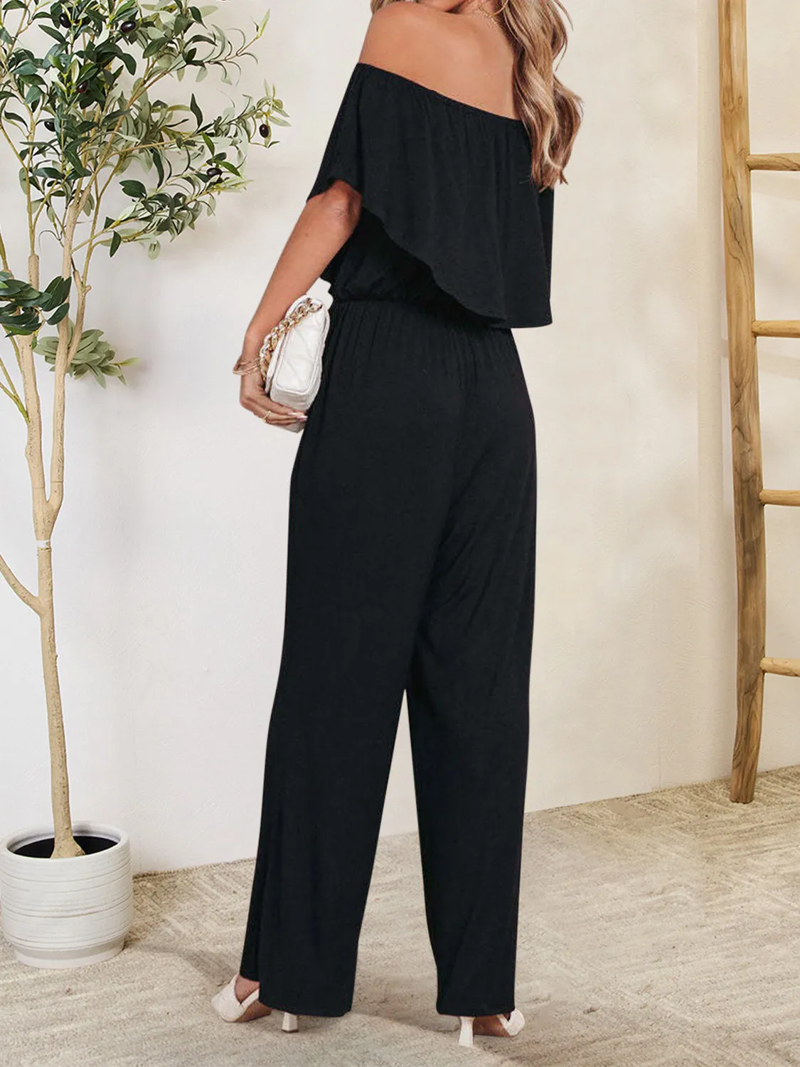 Ruffled Off-Shoulder Jumpsuit sold by Charming Charlie product image thumbnail 5