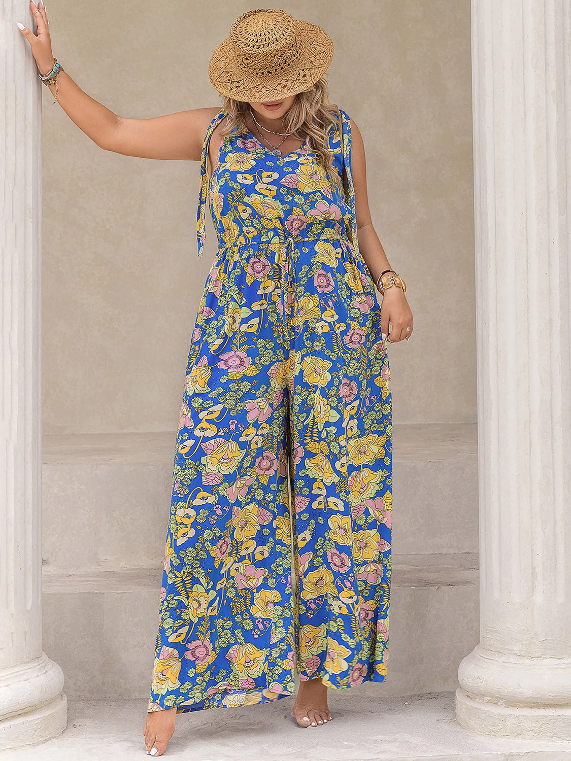 Plus Size Printed V-Neck Wide Leg Jumpsuit sold by Charming Charlie product image thumbnail 4