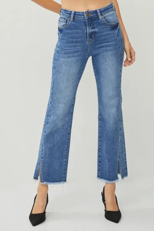 RISEN High Waist Raw Hem Slit Straight Jeans sold by Charming Charlie