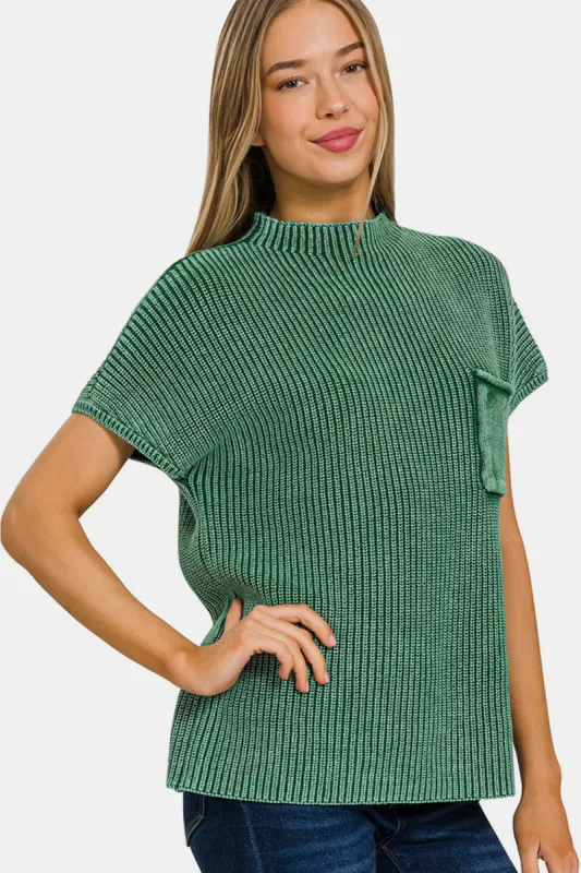 Zenana Washed Mock Neck Short Sleeve Sweater sold by Charming Charlie