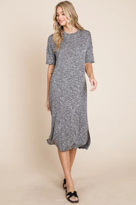 BOMBOM Slit Round Neck Half Sleeve Midi Dress sold by Charming Charlie