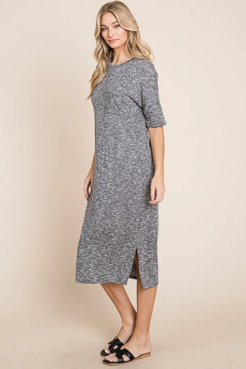 BOMBOM Slit Round Neck Half Sleeve Midi Dress sold by Charming Charlie product image thumbnail 3
