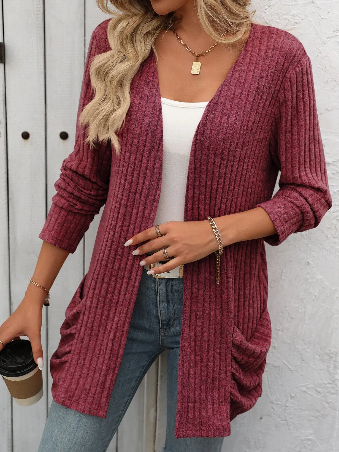 Open Front Long Sleeve Ribbed Cardigan sold by Charming Charlie product image thumbnail 4