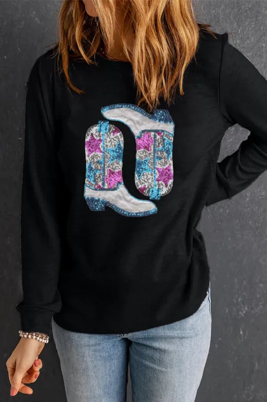 Boots Round Neck Long Sleeve Sweatshirt sold by Charming Charlie