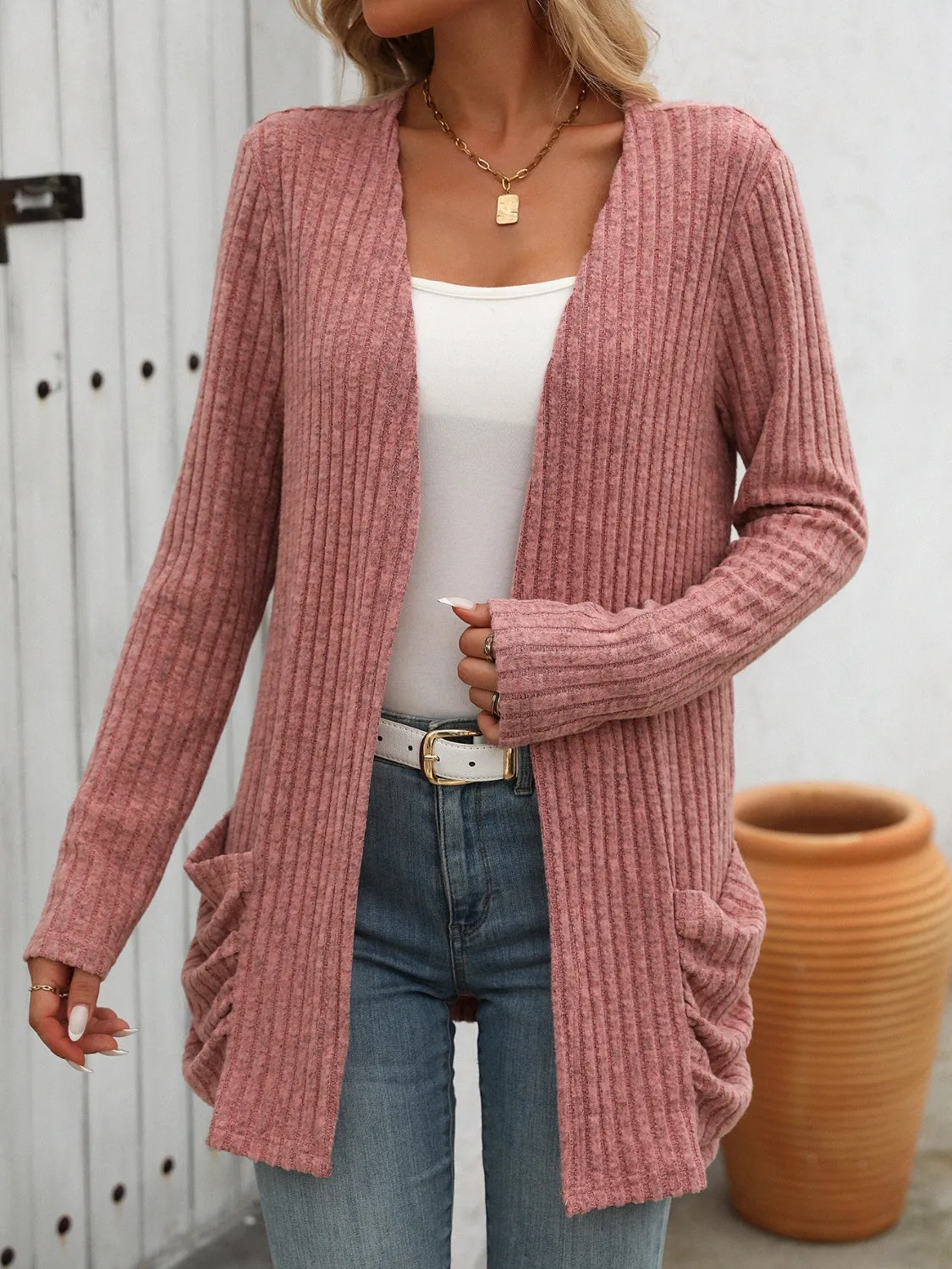 Open Front Long Sleeve Ribbed Cardigan sold by Charming Charlie product image thumbnail 3