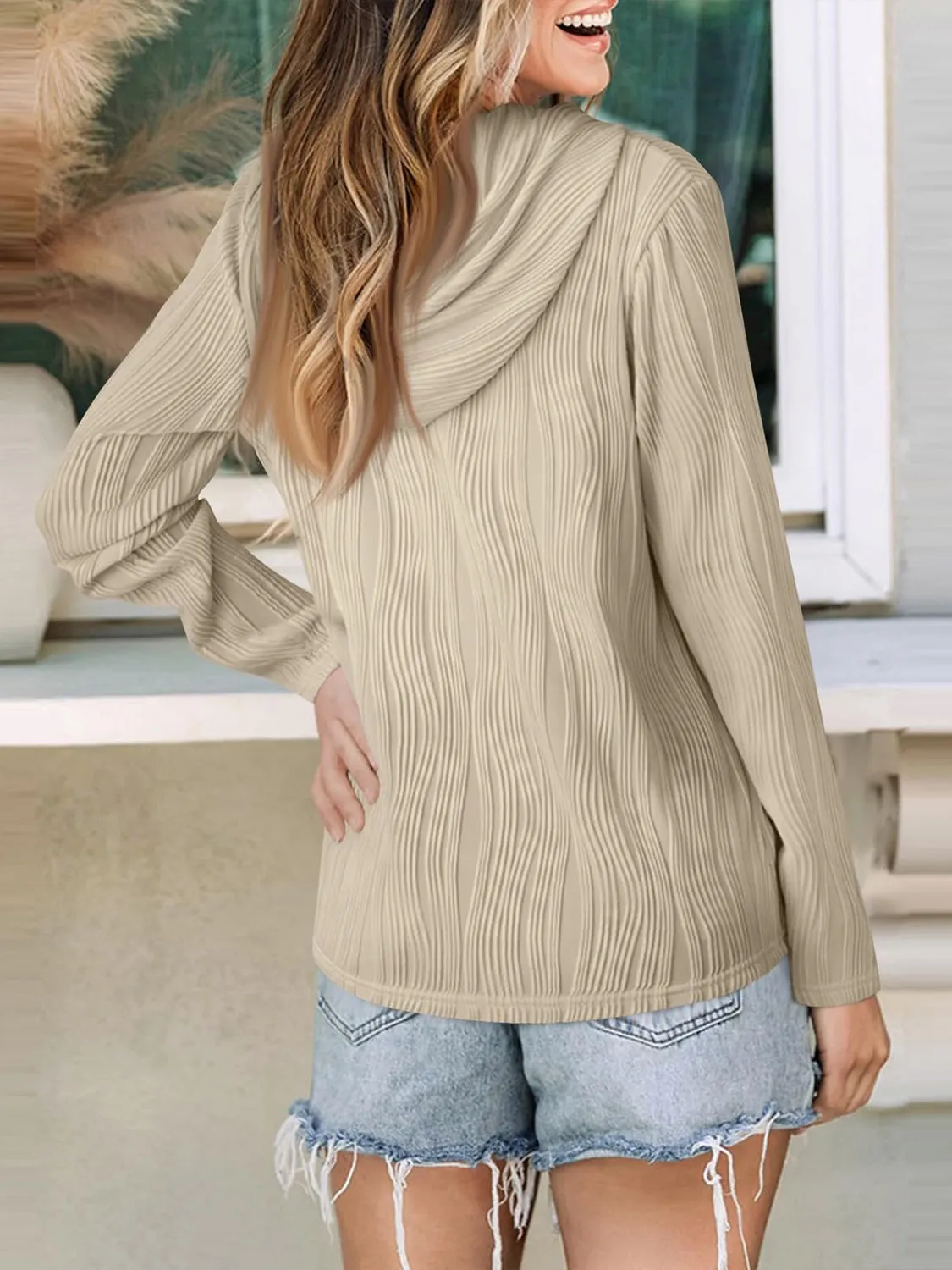 Textured Long Sleeve Hoodie sold by Charming Charlie product image thumbnail 3