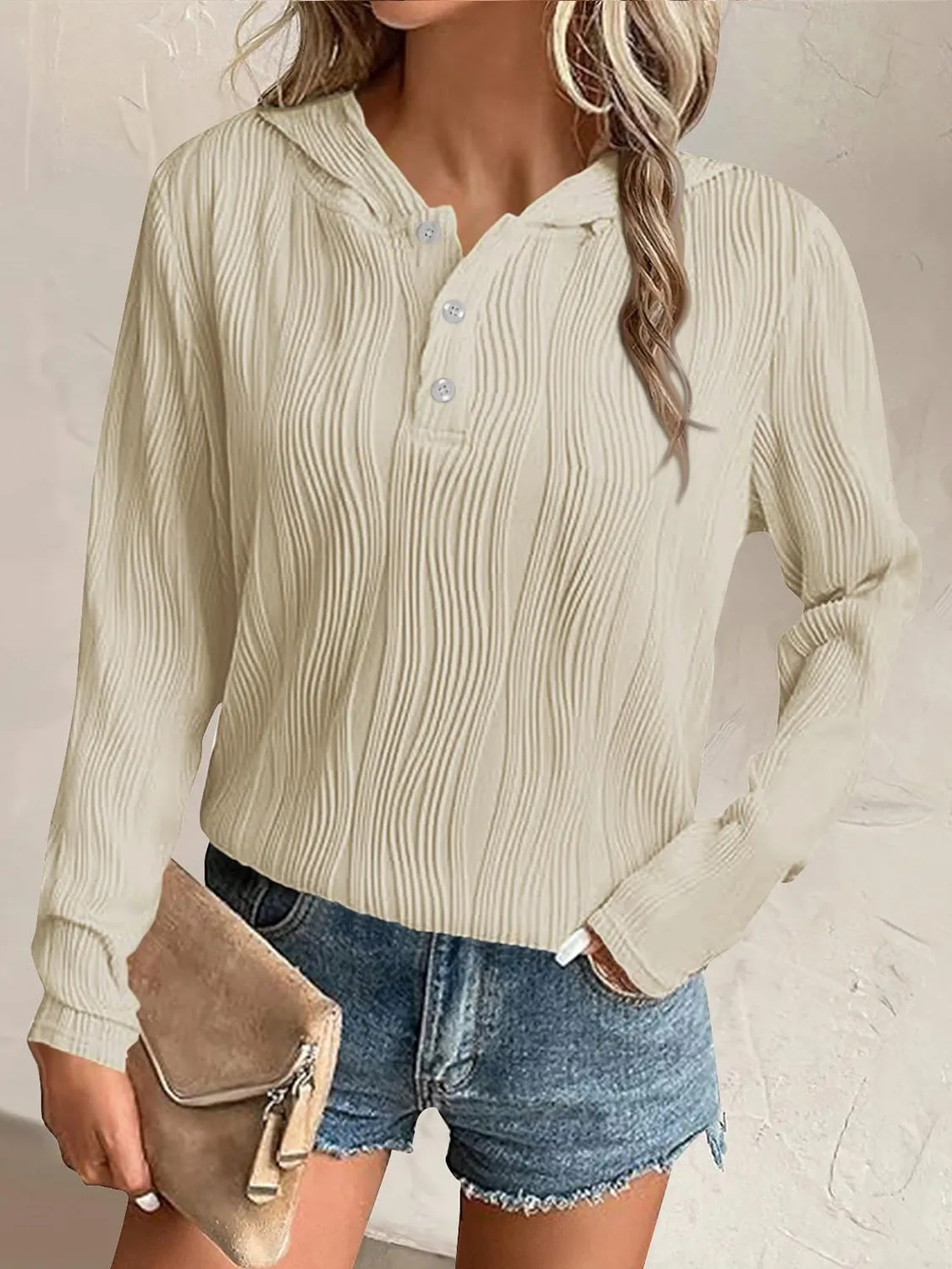 Textured Long Sleeve Hoodie sold by Charming Charlie