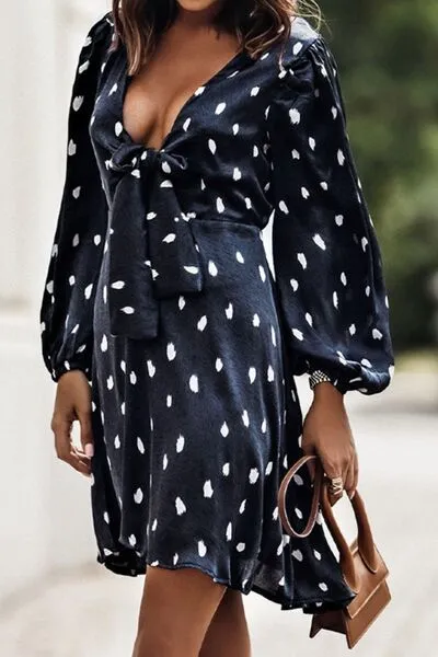 Tied Printed V-Neck Balloon Sleeve Dress sold by Charming Charlie