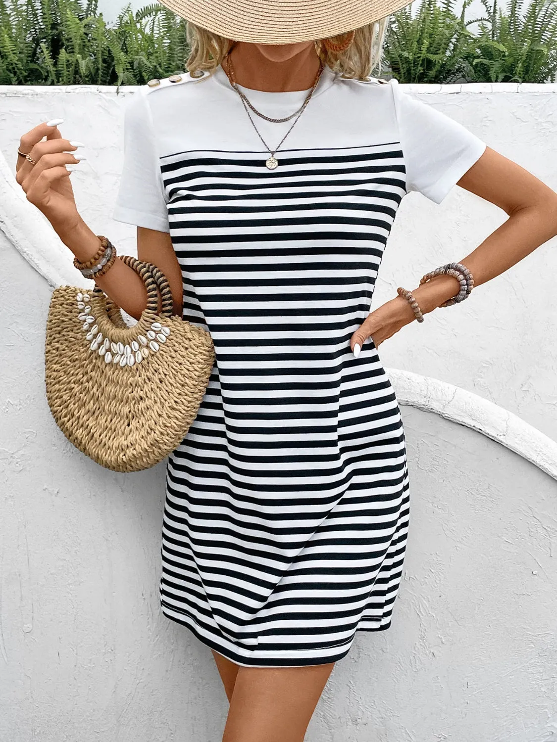 Striped Round Neck Short Sleeve Mini Tee Dress sold by Charming Charlie product image thumbnail 5