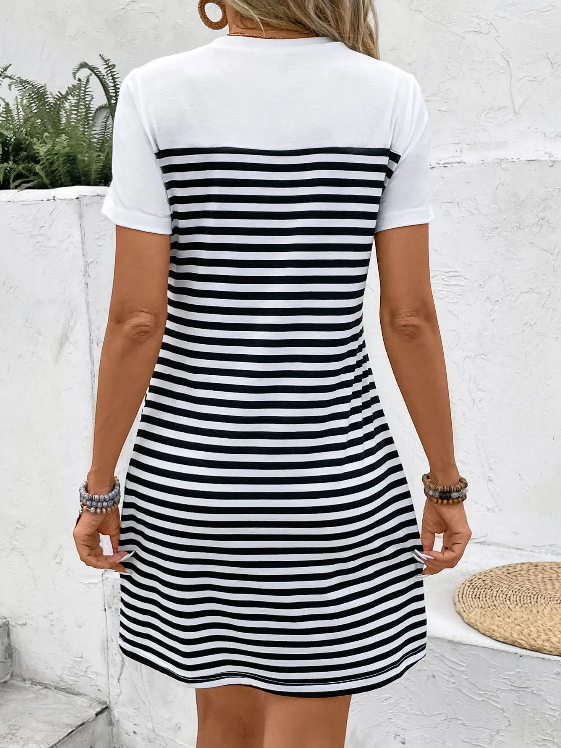 Striped Round Neck Short Sleeve Mini Tee Dress sold by Charming Charlie product image thumbnail 2