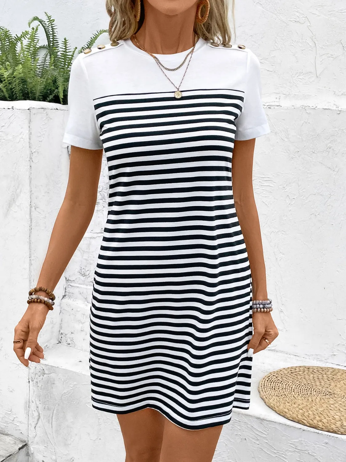 Striped Round Neck Short Sleeve Mini Tee Dress sold by Charming Charlie product image thumbnail 3