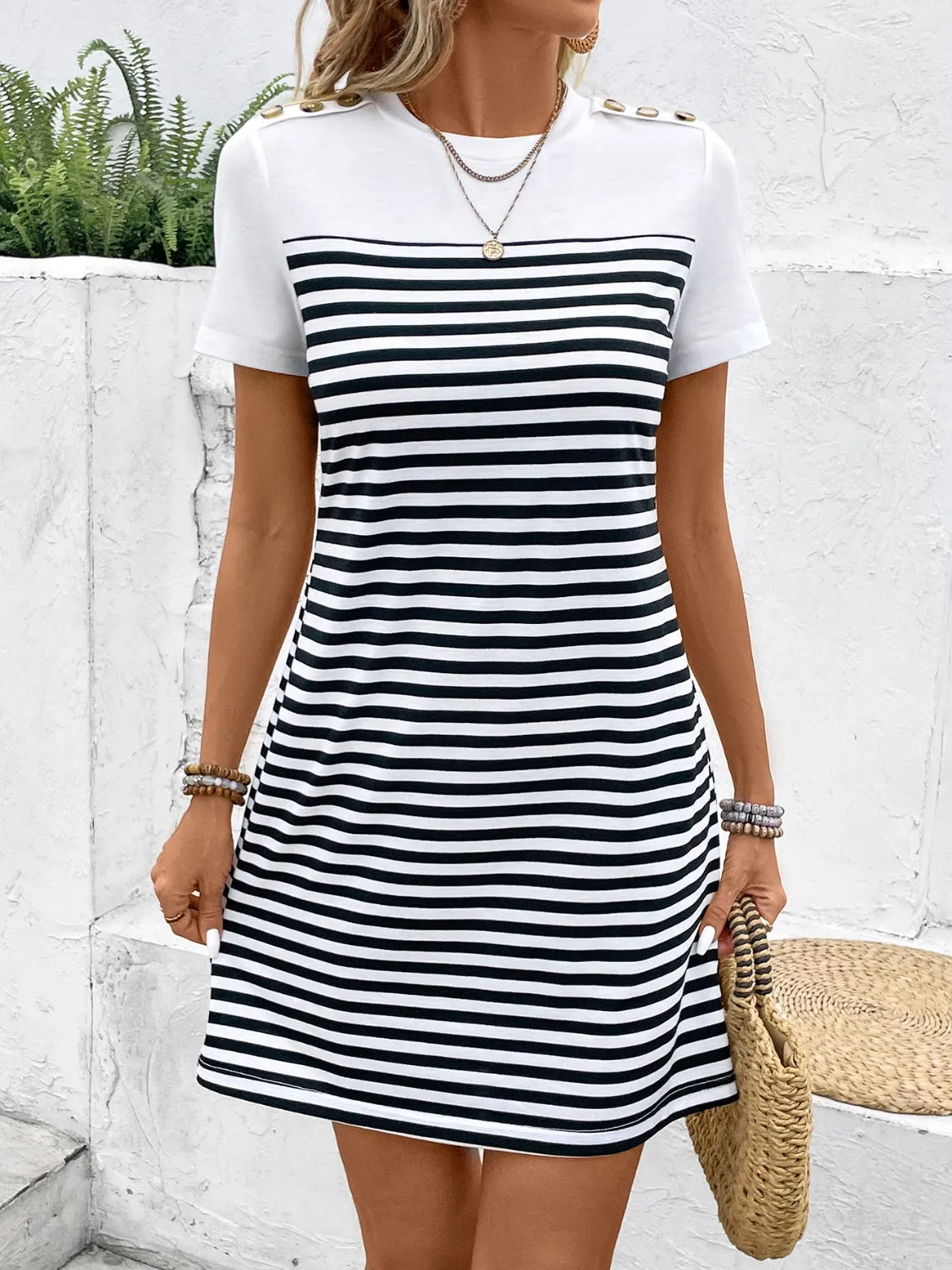 Striped Round Neck Short Sleeve Mini Tee Dress sold by Charming Charlie product image thumbnail 4