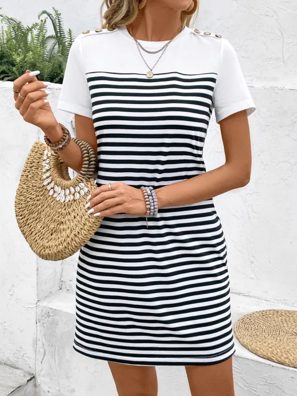 Striped Round Neck Short Sleeve Mini Tee Dress sold by Charming Charlie