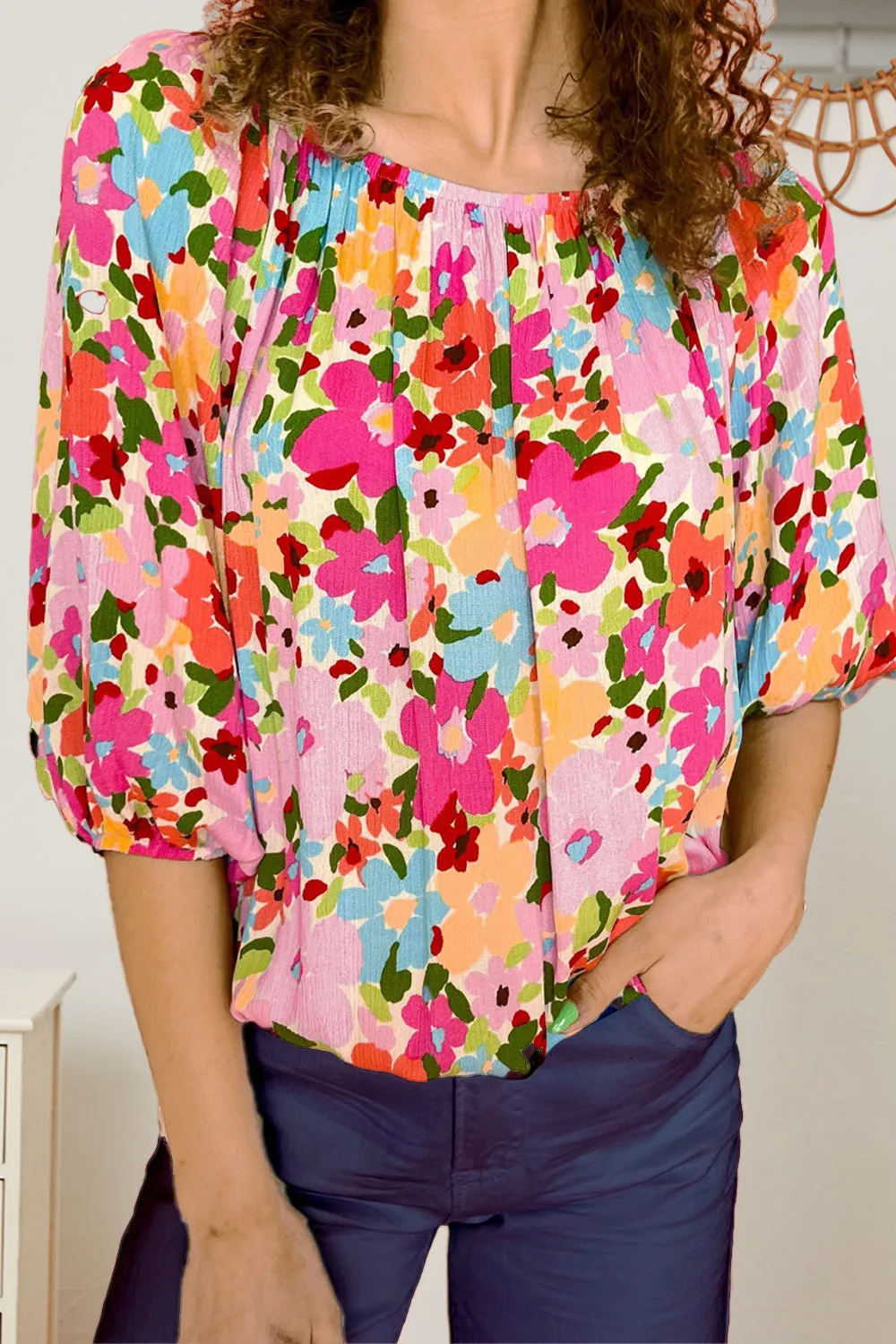 Printed Round Neck Half Sleeve Blouse sold by Charming Charlie