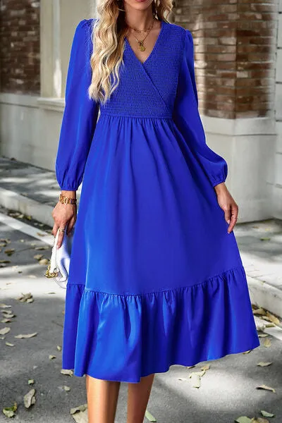 Smocked Surplice Long Sleeve Midi Dress sold by Charming Charlie product image thumbnail 5