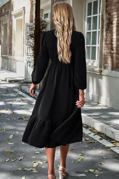 Smocked Surplice Long Sleeve Midi Dress sold by Charming Charlie product image thumbnail 2