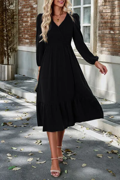 Smocked Surplice Long Sleeve Midi Dress sold by Charming Charlie product image thumbnail 3