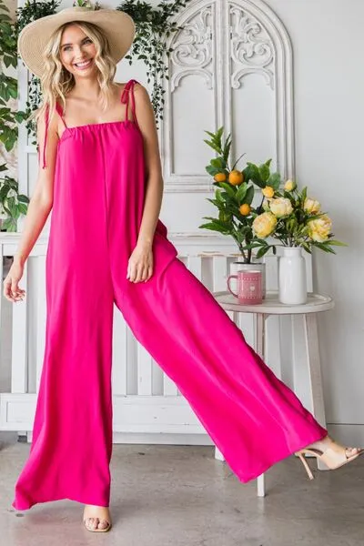 Veveret Pocketed Spaghetti Strap Wide Leg Jumpsuit sold by Charming Charlie product image thumbnail 4